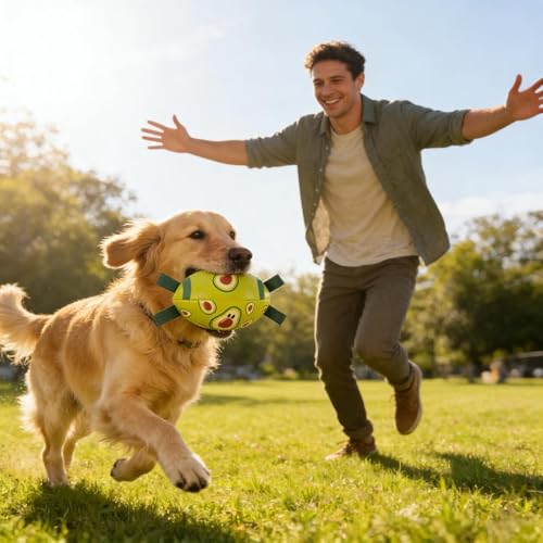 American Football Dog Toy with Tug Straps