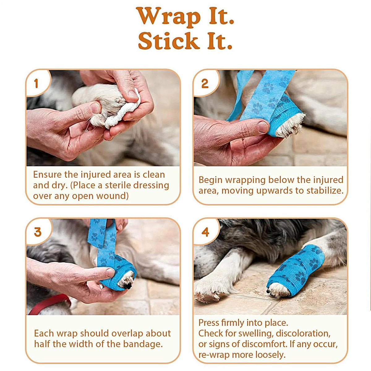 6 Rolls Self-Adhesive Pet Wrap Bandage – 2 Inch x 5 Yard