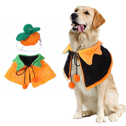 Bonita capa de calabaza de Halloween con sombrero para perros pequeños, medianos y grandes, gatos, vestido de cosplay, decoraciones de fiesta 