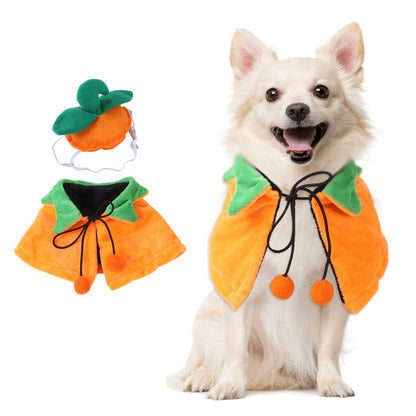 Bonita capa de calabaza de Halloween con sombrero para perros pequeños, medianos y grandes, gatos, vestido de cosplay, decoraciones de fiesta 