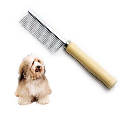 Pet Grooming Comb for Dogs, Cats & Rabbits – Stainless Steel Detangling Comb with Wooden Handle for Mats, Tangles, Loose Fur & Everyday Grooming