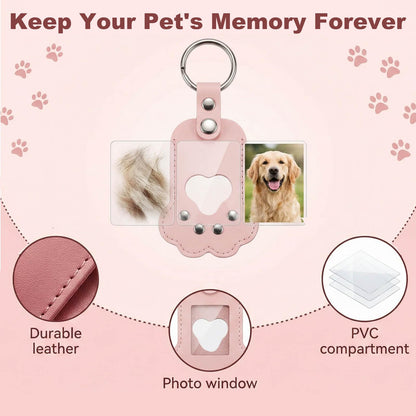 Pet Hair Storage Keychain with Photo Holder,Leather Cat Memorial Keychain Portable Pet Memory Charm Gift