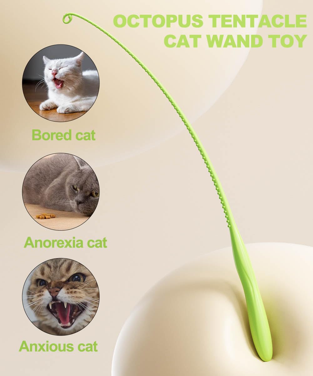 Interactive Cat Wand Toy with Octopus Tendrils – Cat Teaser Fishing Pole for Indoor Cats & Kittens, Chase, Exercise & Interactive Play