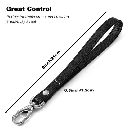 Short Leather Dog Leash – Heavy Duty 8-Inch Leather Lead with Metal Hook for Medium & Large Dogs
