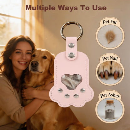 Pet Hair Storage Keychain with Photo Holder,Leather Cat Memorial Keychain Portable Pet Memory Charm Gift