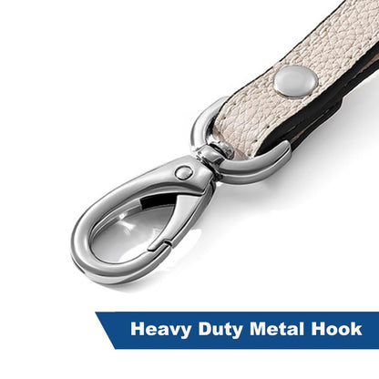 Short Leather Dog Leash – Heavy Duty 8-Inch Leather Lead with Metal Hook for Medium & Large Dogs