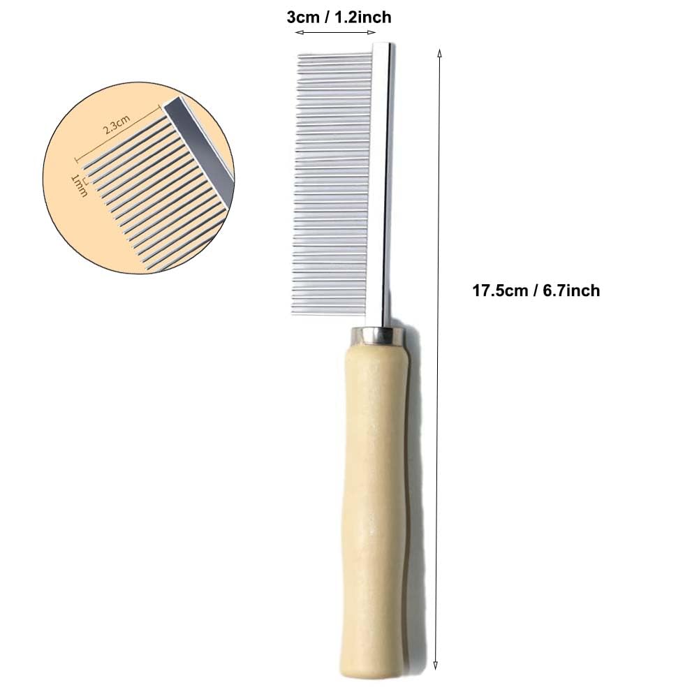 Pet Grooming Comb for Dogs, Cats & Rabbits – Stainless Steel Detangling Comb with Wooden Handle for Mats, Tangles, Loose Fur & Everyday Grooming