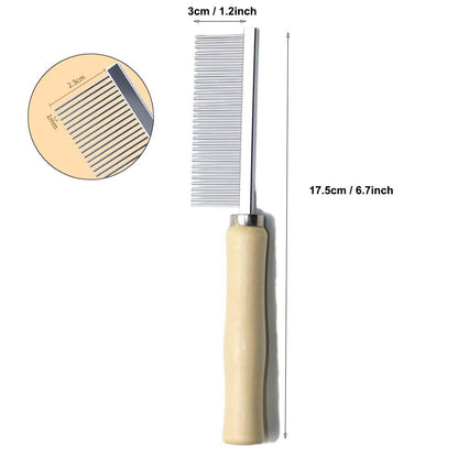 Pet Grooming Comb for Dogs, Cats & Rabbits – Stainless Steel Detangling Comb with Wooden Handle for Mats, Tangles, Loose Fur & Everyday Grooming
