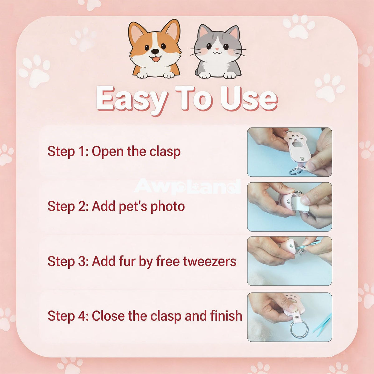 Pet Hair Storage Keychain with Photo Holder,Leather Cat Memorial Keychain Portable Pet Memory Charm Gift