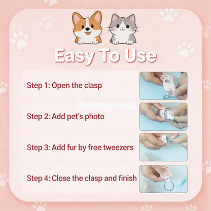 Pet Hair Storage Keychain with Photo Holder,Leather Cat Memorial Keychain Portable Pet Memory Charm Gift