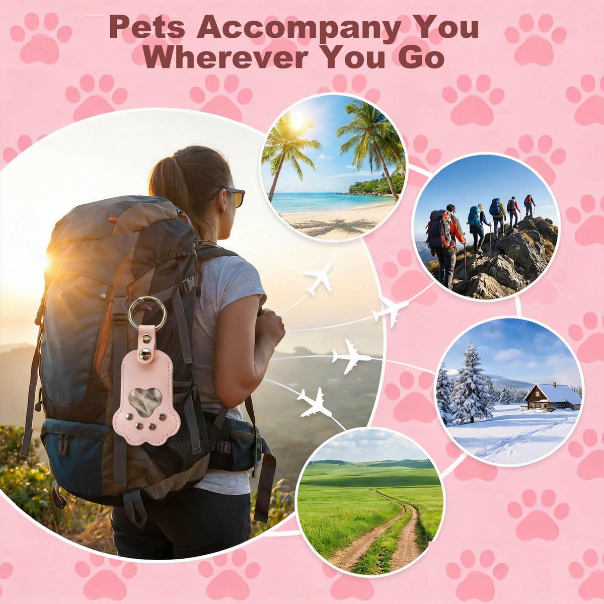 Pet Hair Storage Keychain with Photo Holder,Leather Cat Memorial Keychain Portable Pet Memory Charm Gift
