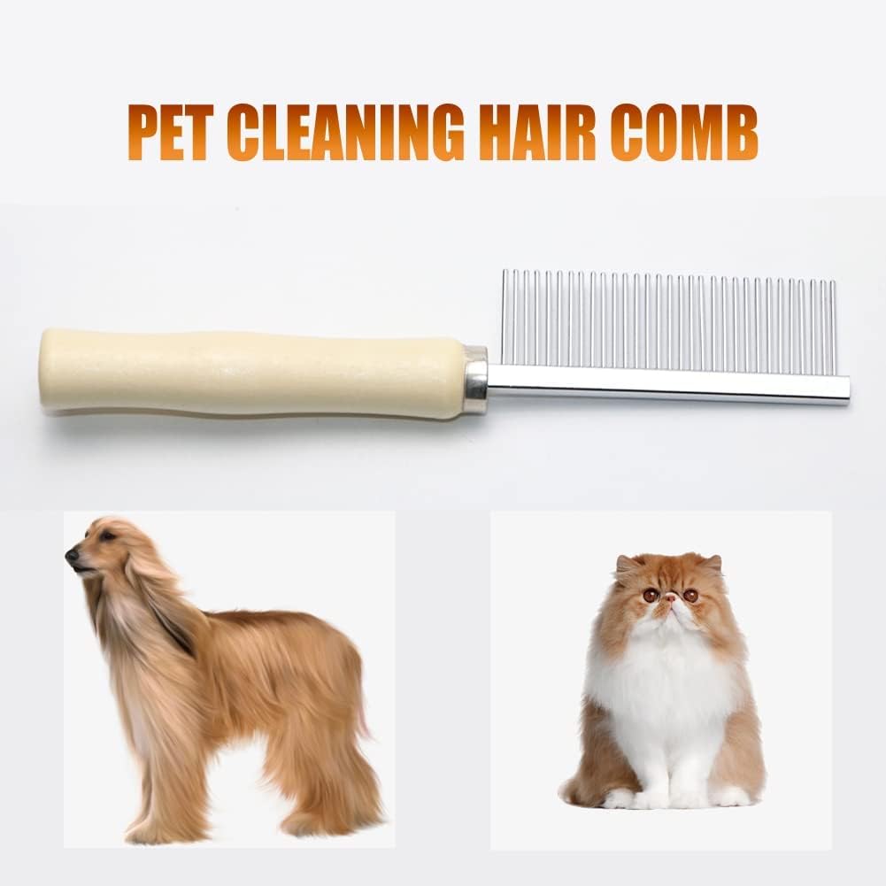 Pet Grooming Comb for Dogs, Cats & Rabbits – Stainless Steel Detangling Comb with Wooden Handle for Mats, Tangles, Loose Fur & Everyday Grooming