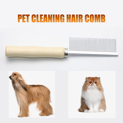 Pet Grooming Comb for Dogs, Cats & Rabbits – Stainless Steel Detangling Comb with Wooden Handle for Mats, Tangles, Loose Fur & Everyday Grooming