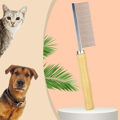 Pet Grooming Comb for Dogs, Cats & Rabbits – Stainless Steel Detangling Comb with Wooden Handle for Mats, Tangles, Loose Fur & Everyday Grooming