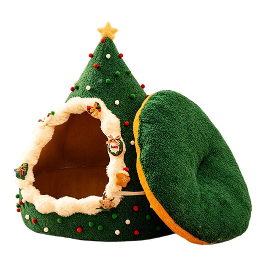 Christmas Tree Cat Bed – Plush Velvet Holiday Cat Hideaway