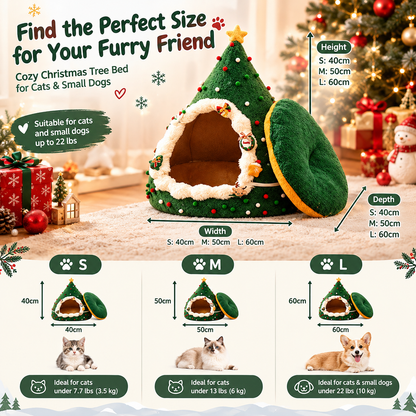 Christmas Tree Cat Bed – Plush Velvet Holiday Cat Hideaway