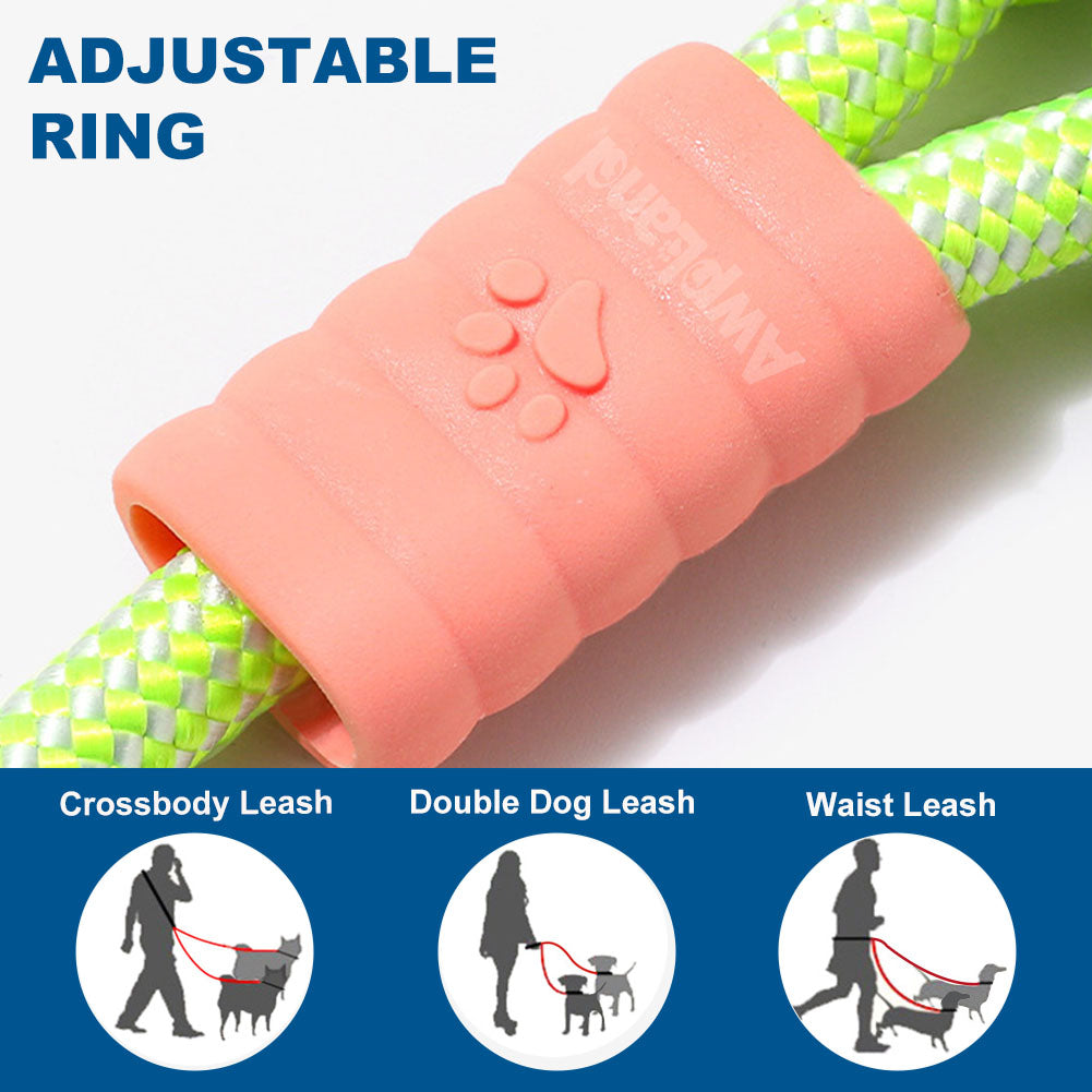 Awpland Double Rope Dog Leash and Auxiliary Dog Leash with Comfortable Padded Handle for Small Medium and Large Dogs