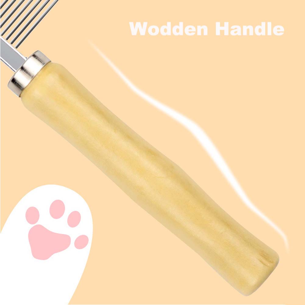 Solid  Wood Cat Combs, Dog Stainless Steel Combs with Wooden Handle for Dog Cat Rabbit Grooming