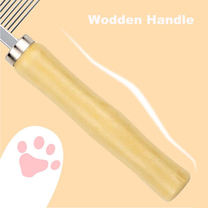 Solid  Wood Cat Combs, Dog Stainless Steel Combs with Wooden Handle for Dog Cat Rabbit Grooming