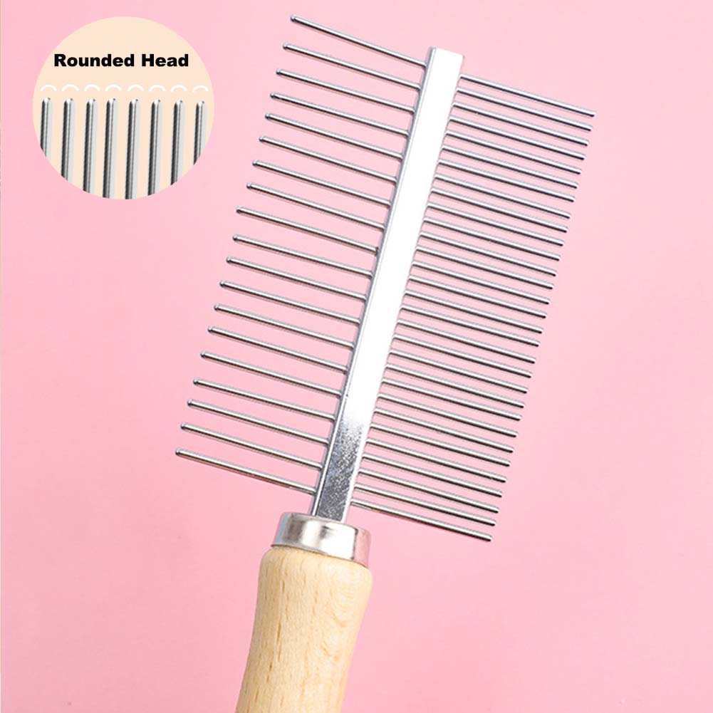 Double-Sided Pet Comb for Dog Cat Rabbit Grooming, Dog Stainless Steel Combs with Wooden Handle