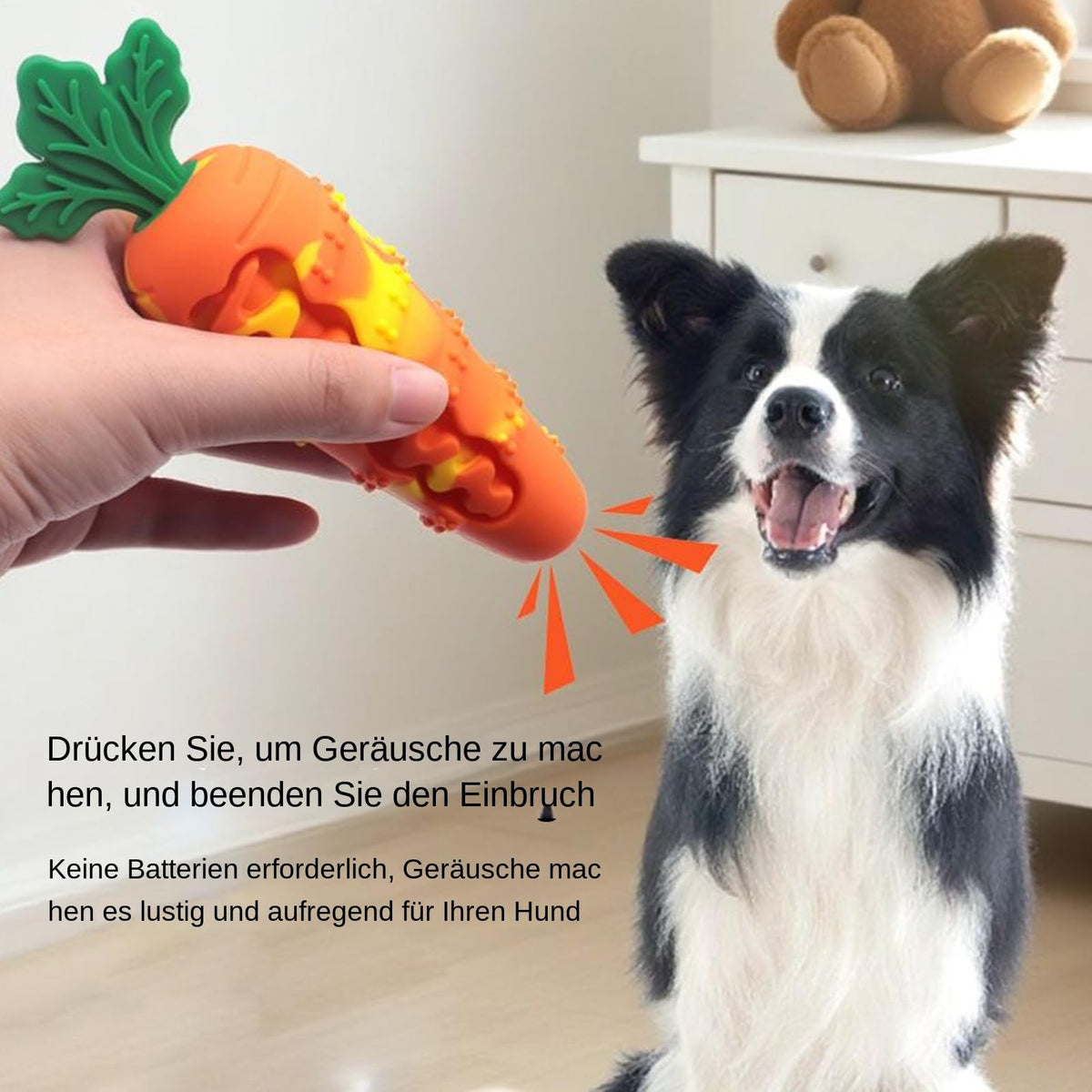 Carrot Squeaky Chew Toy for Dogs – Treat Dispensing Dental Toy for Small & Medium Dogs
