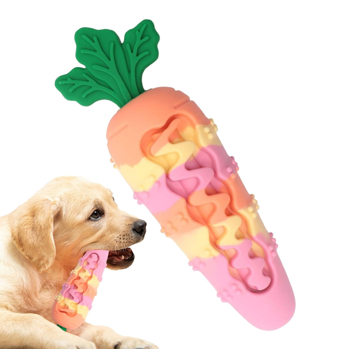 Carrot Squeaky Chew Toy for Dogs – Treat Dispensing Dental Toy for Small & Medium Dogs