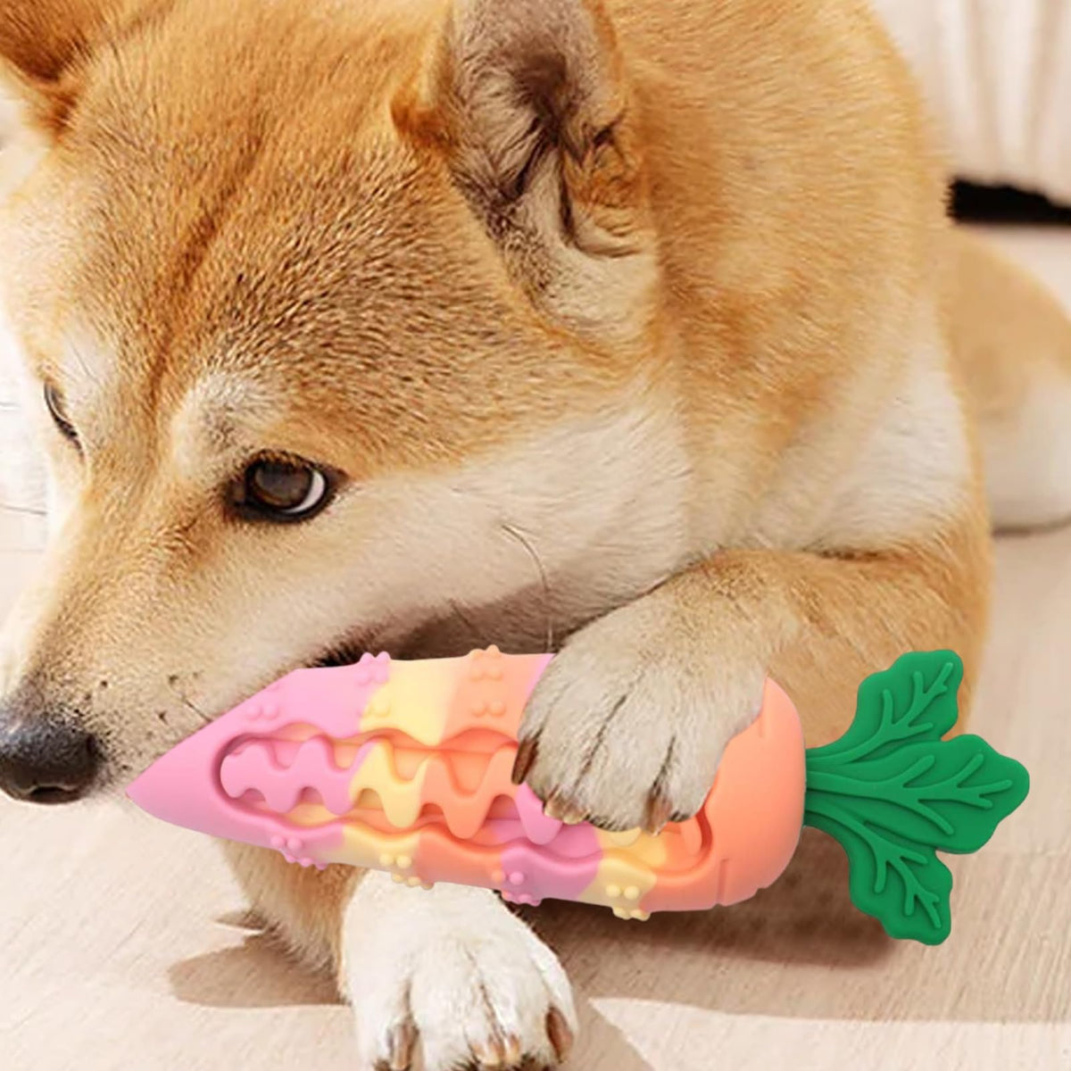Carrot Squeaky Chew Toy for Dogs – Treat Dispensing Dental Toy for Small & Medium Dogs