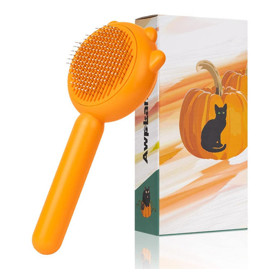 Pumpkin Pet Grooming Self Cleaning Slicker Brush for Dogs Cats Puppy Rabbit